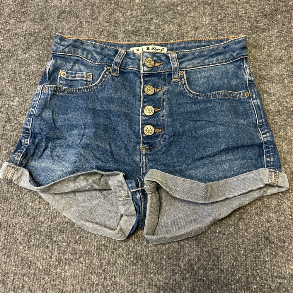Denim Co Shorts Womens Size 2 Blue High Waisted Button Fly Cuffed Denim Shorts